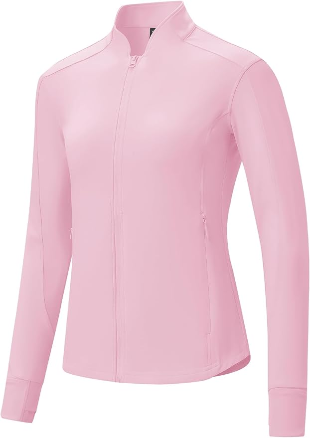 BGOWATU Women's Workout Athletic Jacket Full Zip Running Jackets Gym Yoga Track Tops with Pockets Thumb Hole