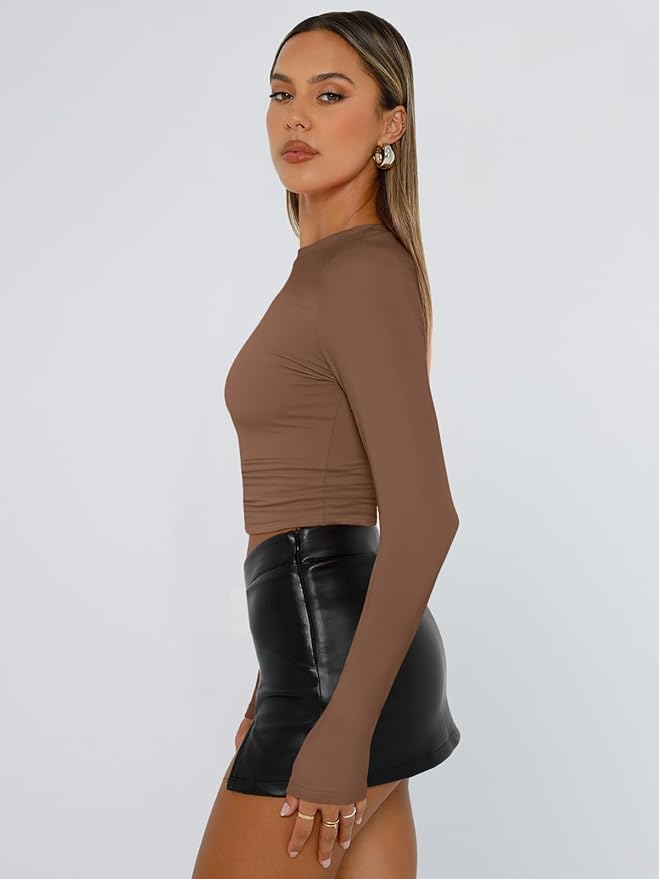 Trendy Queen Womens Long Sleeve T Shirts Fall Fashion 2026 Basic Crop Tops Going Out Outfits Y2k Clothes