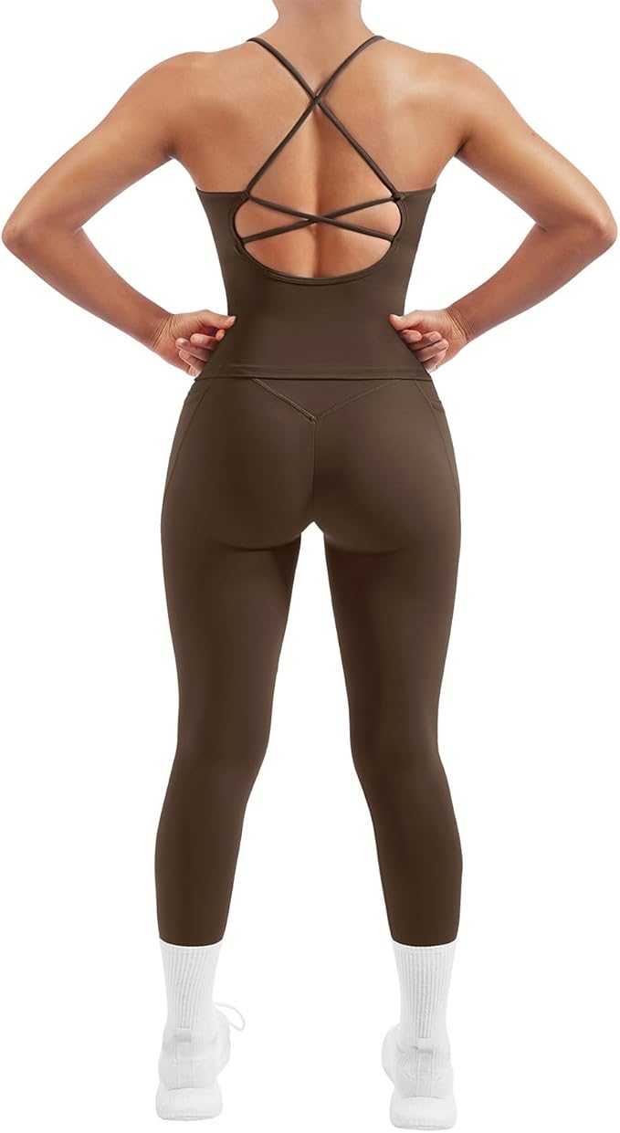 SUUKSESS Women 2 Piece Workout Sets Padded Tank Tops Tummy Control Leggings Gym Outfits