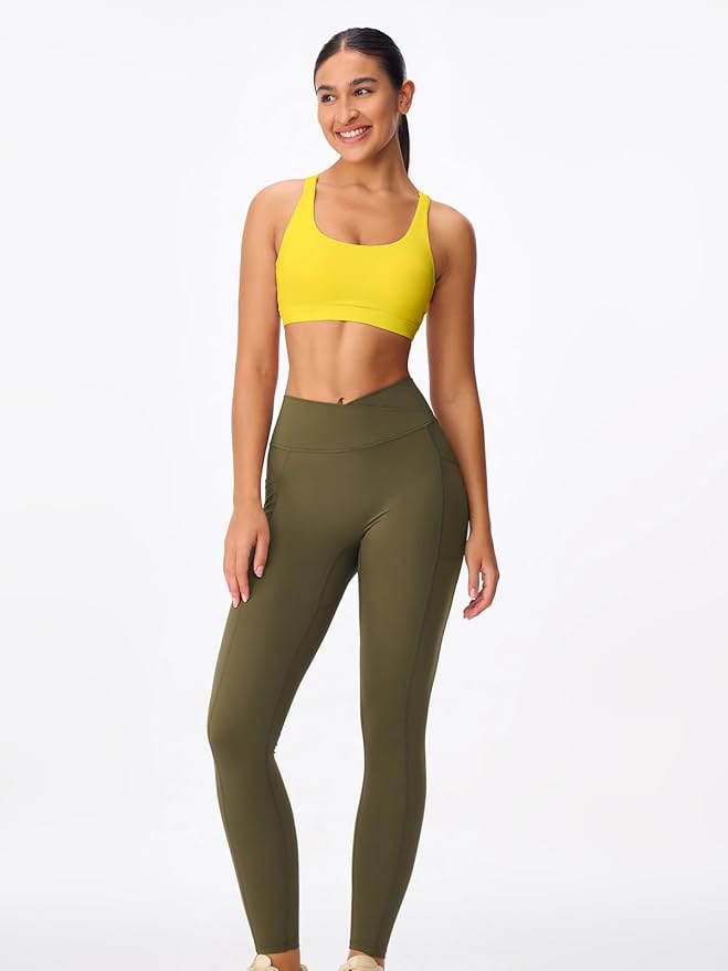 Women's Strappy Sports Bras Light Compression Crop Criss Cross Back Padded Workout Yoga Bra Supportive U Neckline