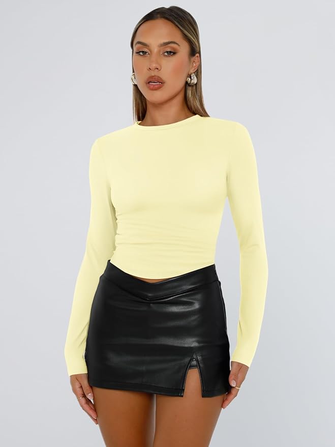 Trendy Queen Womens Long Sleeve T Shirts Fall Fashion 2026 Basic Crop Tops Going Out Outfits Y2k Clothes