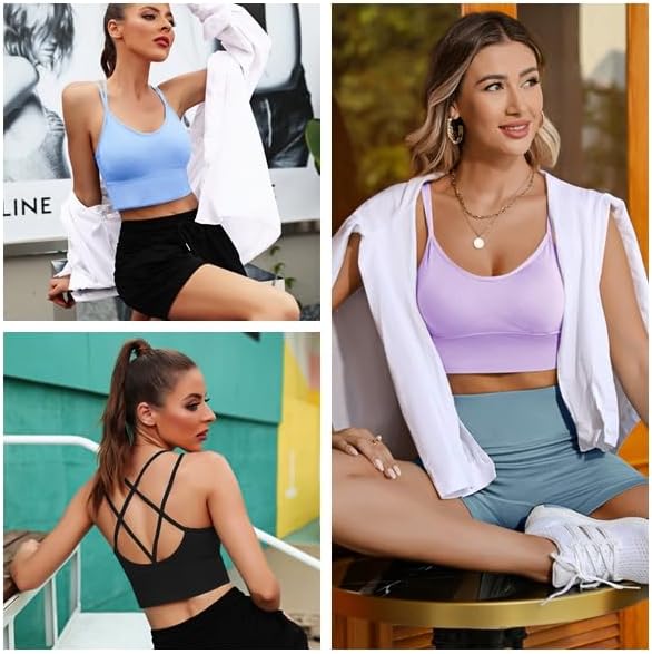 Sykooria 3 Pack Strappy Sports Bra for Women Sexy Crisscross for Yoga Running Athletic Gym Workout Fitness Tank Tops