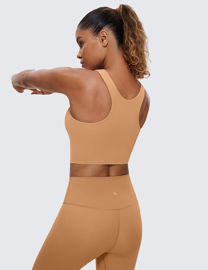 CRZ YOGA Butterluxe High Neck Crop Tank Tops for Women - Racerback Padded Longline Sports Bras Workout