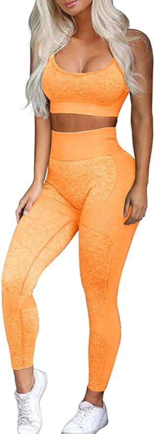 OLCHEE Women’s Workout Sets 2 Piece - Seamless Yoga Leggings and Cross-Strap Sports Bra Gym Outfits Activewear Matching Set