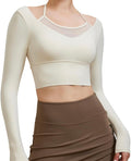 Harssidanzar Women's Yoga Workout Tops 2 in 1 Sports Bra for Gym Athletic Casual Long Sleeve CL312US