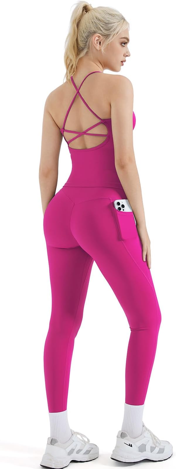SUUKSESS Women 2 Piece Workout Sets Padded Tank Tops Tummy Control Leggings Gym Outfits