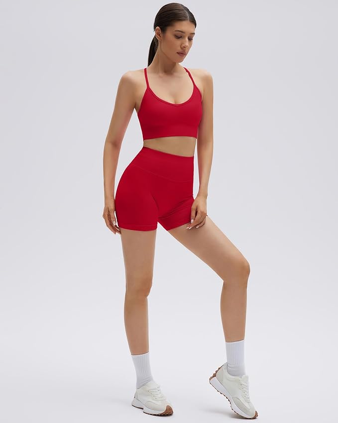 SUUKSESS Women Seamless 2 Piece Workout Sets Criss Cross Sports Bra High Waist Booty Shorts