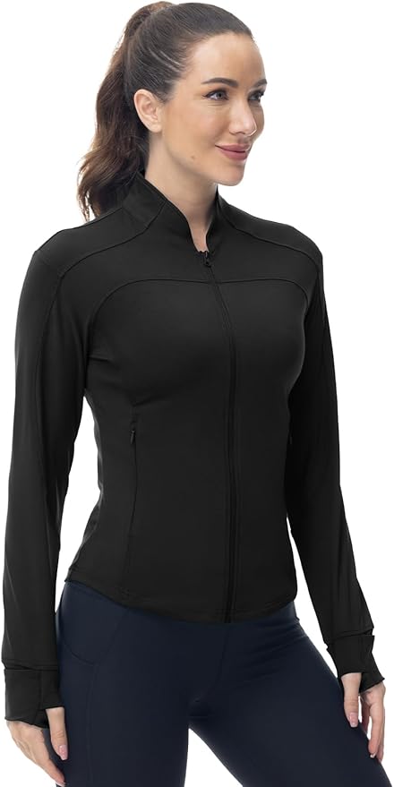Gopune Women's Workout Athletic Jacket Lightweight Zip Up Yoga Slim Fit Tops with Pockets