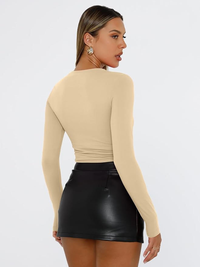 Trendy Queen Womens Long Sleeve T Shirts Fall Fashion 2026 Basic Crop Tops Going Out Outfits Y2k Clothes