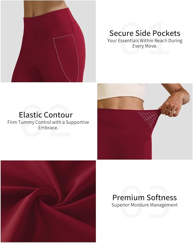 Womens High Waist Yoga Pants Stretchy Casual Trousers Straight Leg Pull On Side Pockets