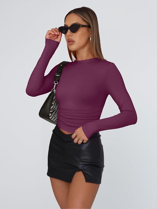 Trendy Queen Womens Long Sleeve T Shirts Fall Fashion 2026 Basic Crop Tops Going Out Outfits Y2k Clothes