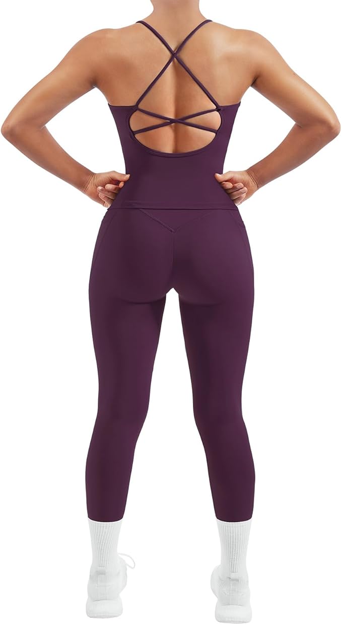 SUUKSESS Women 2 Piece Workout Sets Padded Tank Tops Tummy Control Leggings Gym Outfits