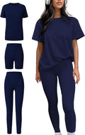 ZFLM casual sportswear 3-piece set high waist tight pants yoga pants short sleeved round neck yoga set