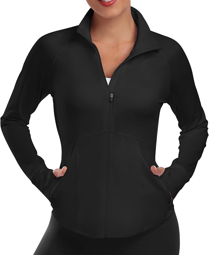 Women's Athletic Jackets Lightweight Sport Workout Jackets Zip Up Running Jackets with Thumb Holes for Gym Yoga