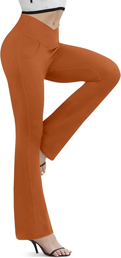 Flare Leggings for Women Yoga Pants with Pockets High Waisted Crossover Flare Leggings Bootcut Casual Yoga Pants