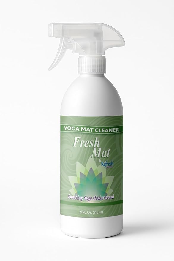 Fresh Mat Yoga Mat Cleaner Spray - Natural Deodorizing Cleaner for Yoga Mats & Fitness Equipment - No-Rinse, Residue-Free Formula with Witch Hazel & Essential Oil, Soothing Sage Cedarwood (24 fl oz).