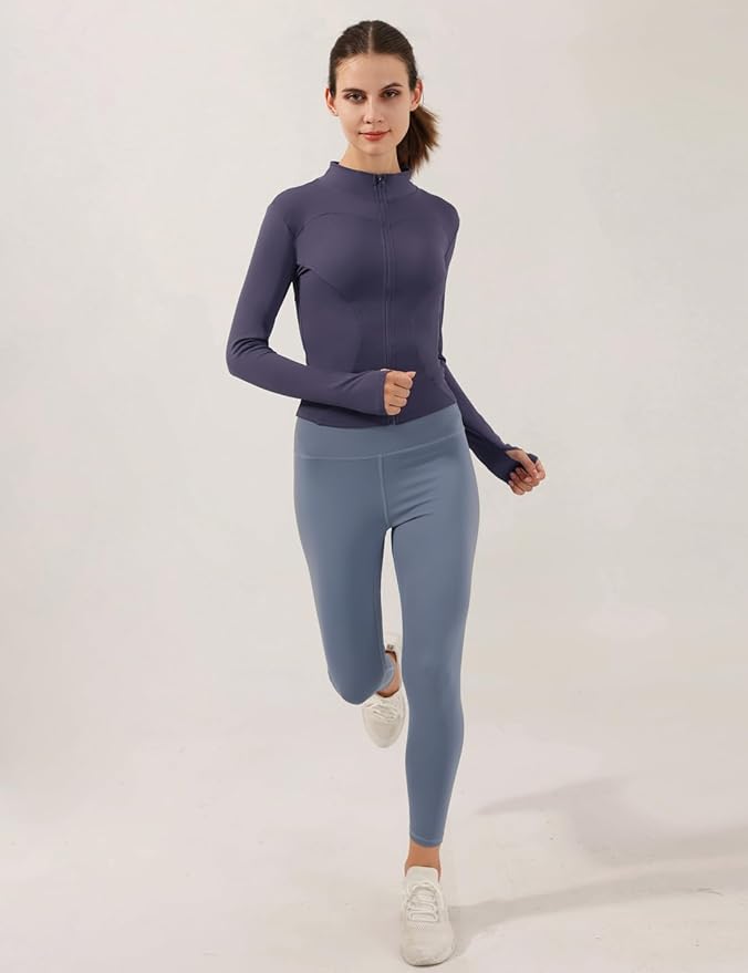 Locachy Women's Lightweight Stretchy Workout Full Zip Running Track Jacket with Thumb Holes