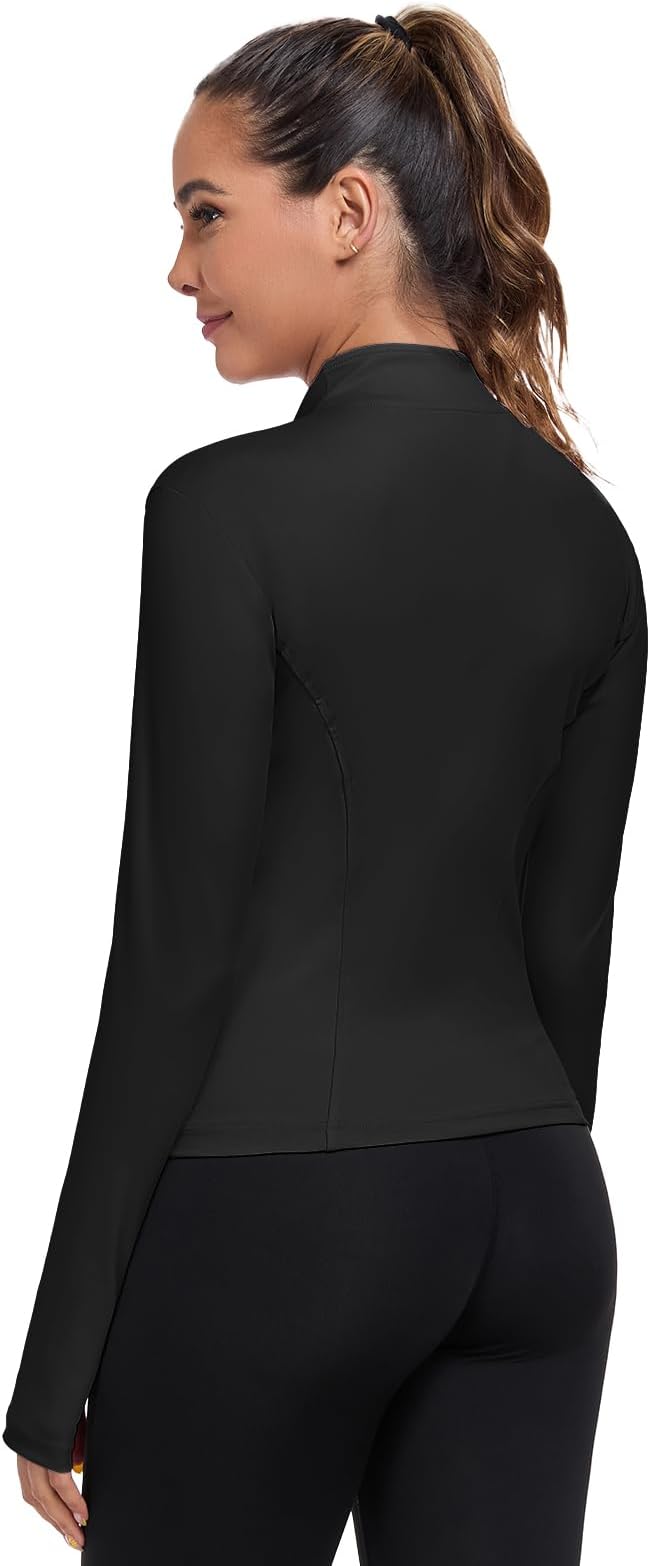 Women's Full Zip Workout Jacket Lightweight Running Slim Fit Athletic Jackets With Thumb Holes