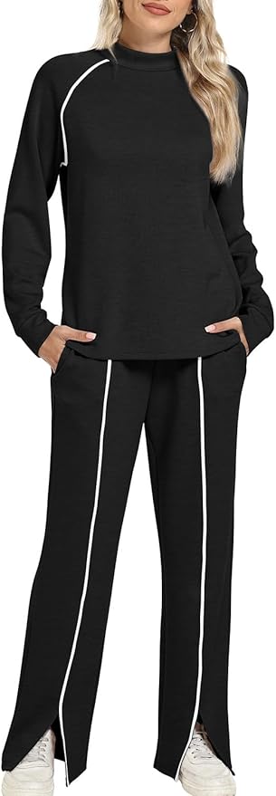 WIHOLL Lounge Sets for Women 2 Piece Fall Outfits 2025 Wide Leg Pant Matching Sets Womens Clothing
