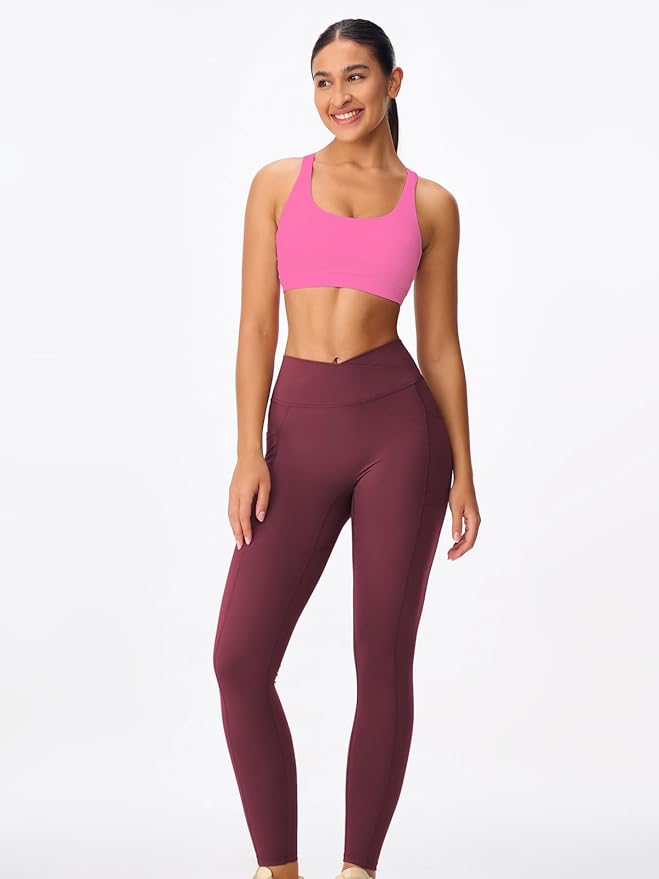 Women's Strappy Sports Bras Light Compression Crop Criss Cross Back Padded Workout Yoga Bra Supportive U Neckline