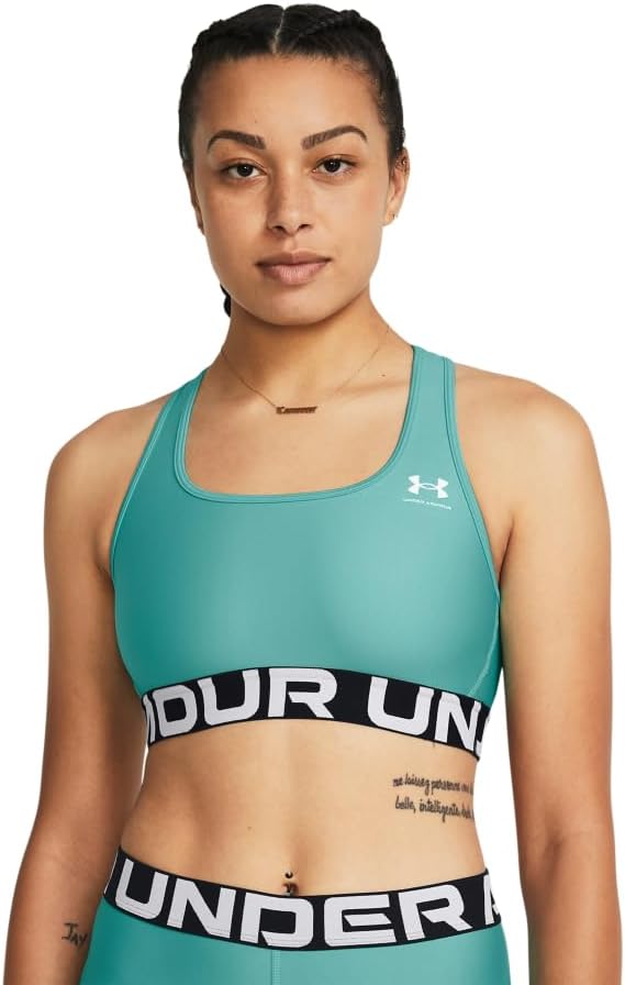 Under Armour Womens HeatGear Authentics Mid Impact Branded Sports Bra