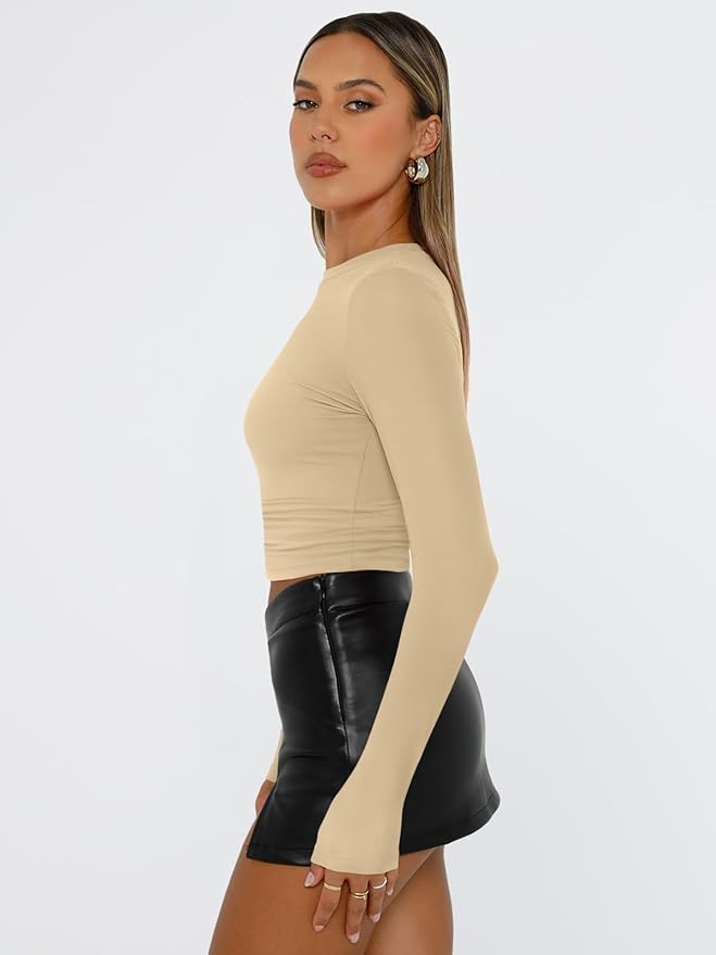 Trendy Queen Womens Long Sleeve T Shirts Fall Fashion 2026 Basic Crop Tops Going Out Outfits Y2k Clothes