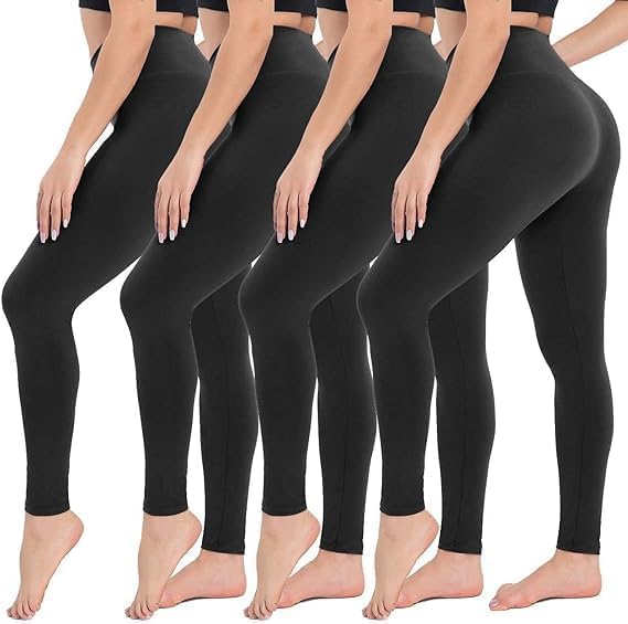 CAMPSNAIL 4 Pack Leggings for Women - High Waisted Tummy Control Yoga Pants for Workout Gym Black Leggings Plus Size Dance