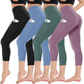 4 Pack Capri Leggings for Women - High Waisted Capris Tummy Control Yoga Pants with Pockets Workout Cycling Tights