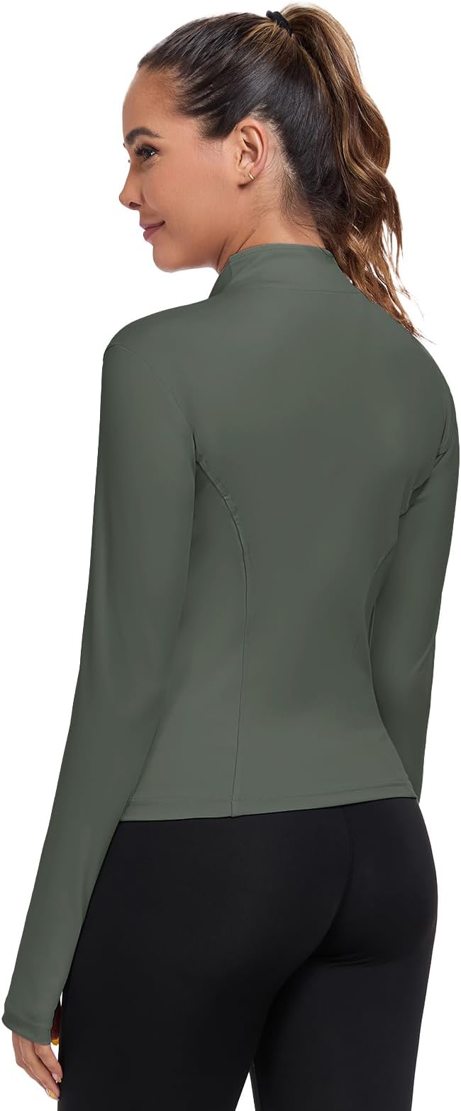 Women's Full Zip Workout Jacket Lightweight Running Slim Fit Athletic Jackets With Thumb Holes