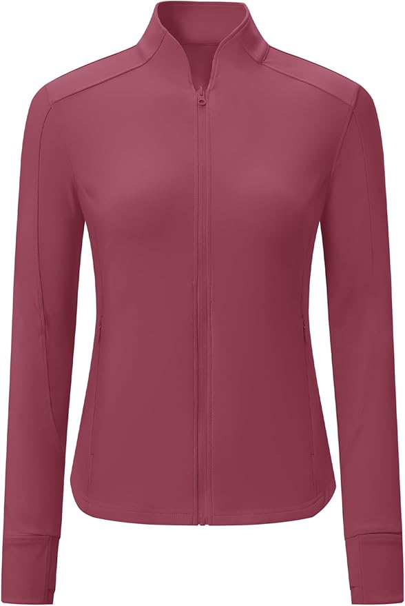 BGOWATU Women's Workout Athletic Jacket Full Zip Running Jackets Gym Yoga Track Tops with Pockets Thumb Hole