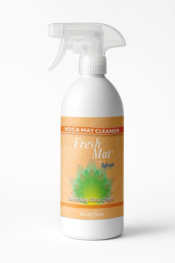 Fresh Mat Yoga Mat Cleaner Spray - Natural Deodorizing Cleaner for Yoga Mats & Fitness Equipment - No-Rinse, Residue-Free Formula with Witch Hazel & Essential Oil, Refreshing Citrus Ginger (24 fl oz).