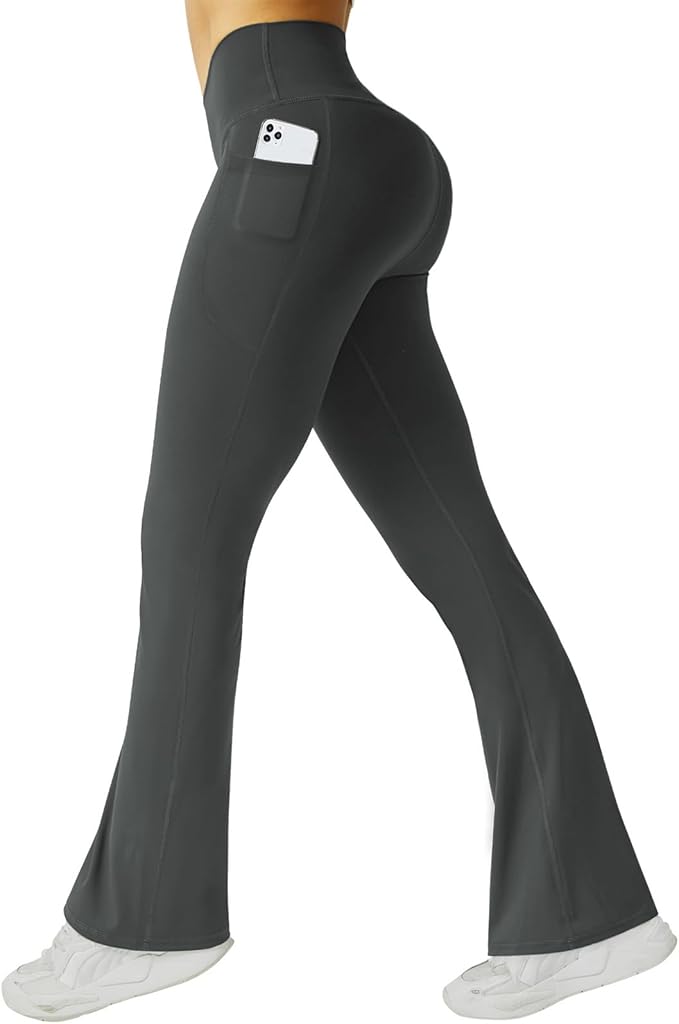 FireSwan Women's Flare Yoga Pants with Pockets High Waist Flared Leggings Bootcut Gym Workout Pants Tummy Control