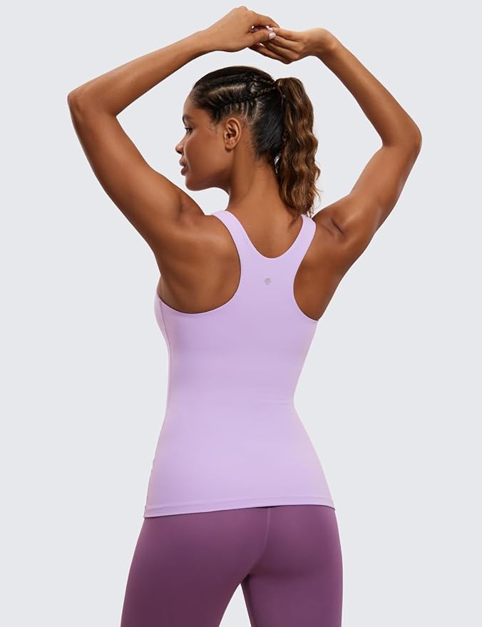 CRZ YOGA Butterluxe High Neck Tank Tops for Women - Racerback Workout Padded Yoga Athletic Camisole with Built in Bra