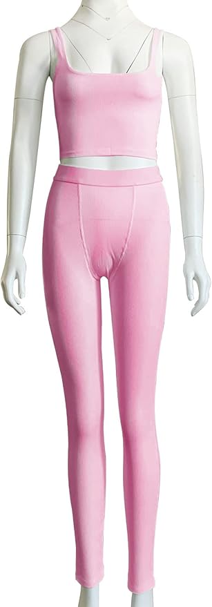 LICOBOD Casual Workout Sets 2 Piece Outfits for Women Ribbed Crop Tank Top High Waist Yoga Leggings Lounge Wear Tracksuit