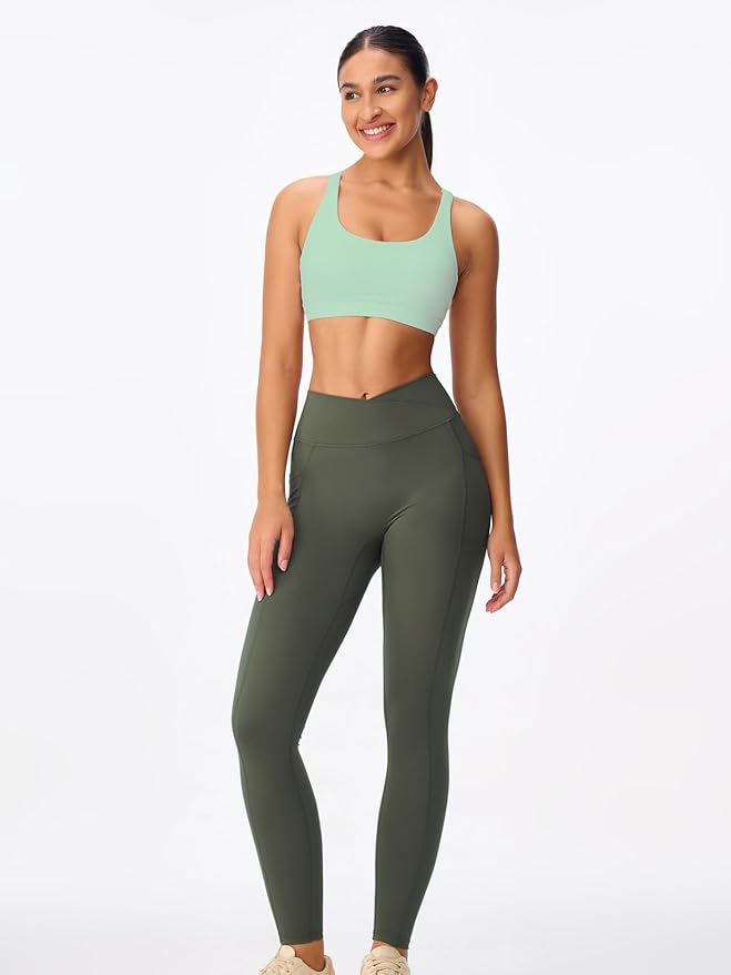 Women's Strappy Sports Bras Light Compression Crop Criss Cross Back Padded Workout Yoga Bra Supportive U Neckline
