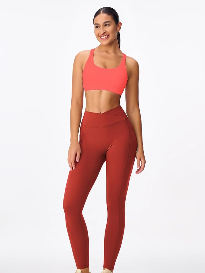 Women's Strappy Sports Bras Light Compression Crop Criss Cross Back Padded Workout Yoga Bra Supportive U Neckline