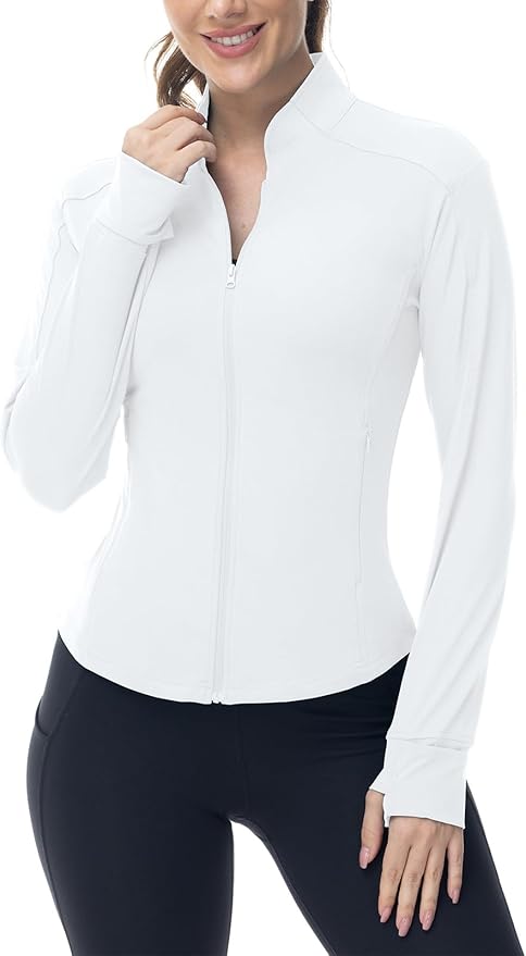 BGOWATU Women's Workout Athletic Jacket Full Zip Running Jackets Gym Yoga Track Tops with Pockets Thumb Hole