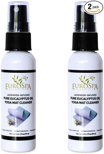 EuroSpa Aromatics Lavender Infused Pure Eucalyptus Oil Yoga Mat Cleaner & Deodorizer, Plant-Derived- Premium Aromatherapeutic & Relaxing Essential Oil Spray - 2oz, 2 Pack