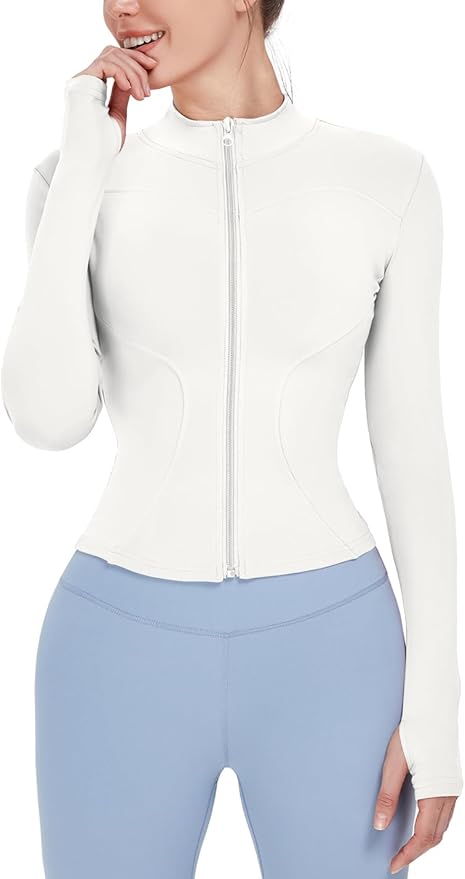 Locachy Women's Lightweight Stretchy Workout Full Zip Running Track Jacket with Thumb Holes