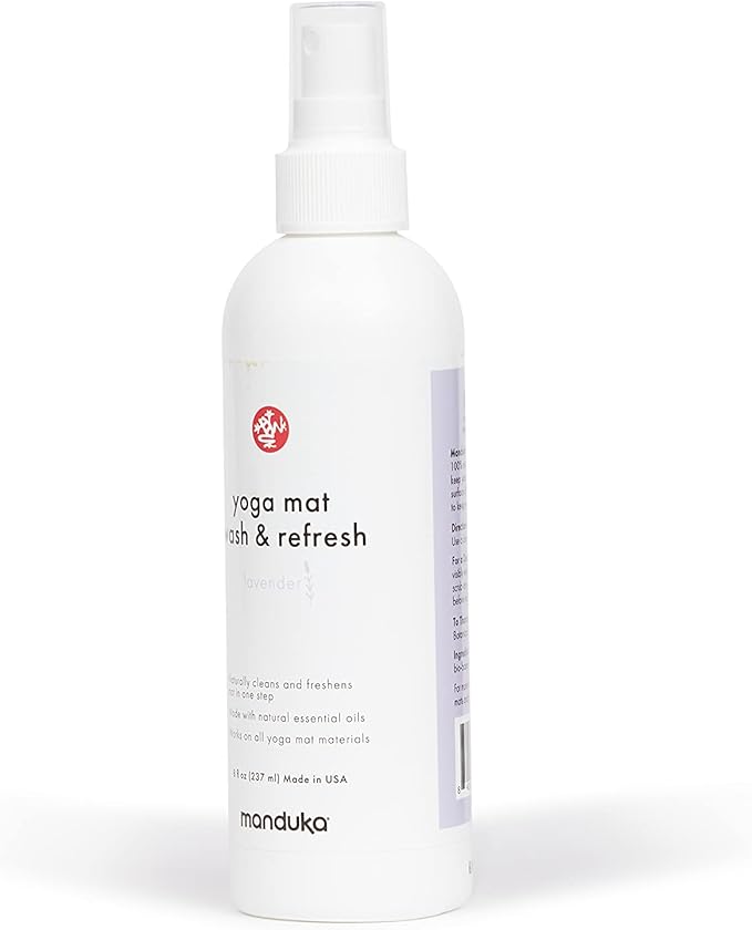 Manduka Yoga Mat Wash and Refresh – 100% Natural Essential Oil Yoga Mat Cleaning Spray, Fitness Equipment and Gym Accessories Cleaner, Non-irritating, Pet Friendly - Lavender Scent, 8 oz