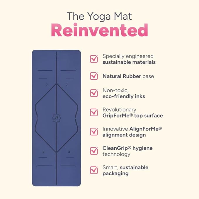 Liforme Original Yoga Mat – Free Yoga Bag Included - Patented Alignment System, Warrior-like Grip, Non-slip, Eco-friendly, sweat-resistant, long, wide, 4.2mm thick mat for comfort