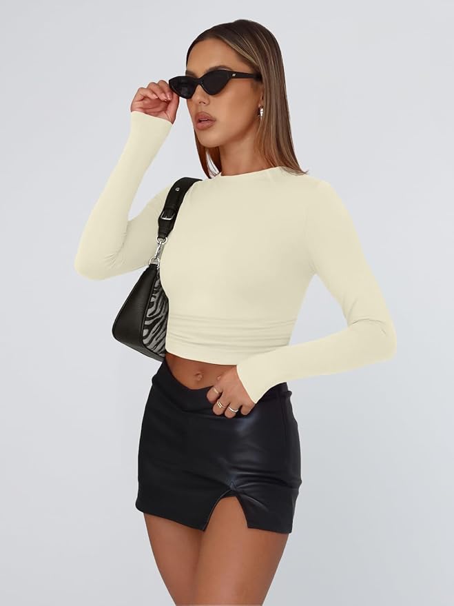 Trendy Queen Womens Long Sleeve T Shirts Fall Fashion 2026 Basic Crop Tops Going Out Outfits Y2k Clothes
