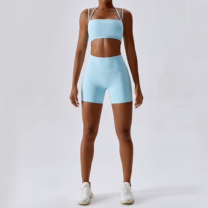 IMEKIS Women's Workout Sets 2 Piece Yoga Outfit High Waisted Biker Shorts Leggings Sports Bra Gym Fitness Clothes Tracksuit