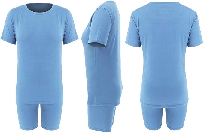 KINIKO Women's 2 Piece Casual Fashion Sports Solid Color Suit short Sleeve top and Pants Set Sweatshirt