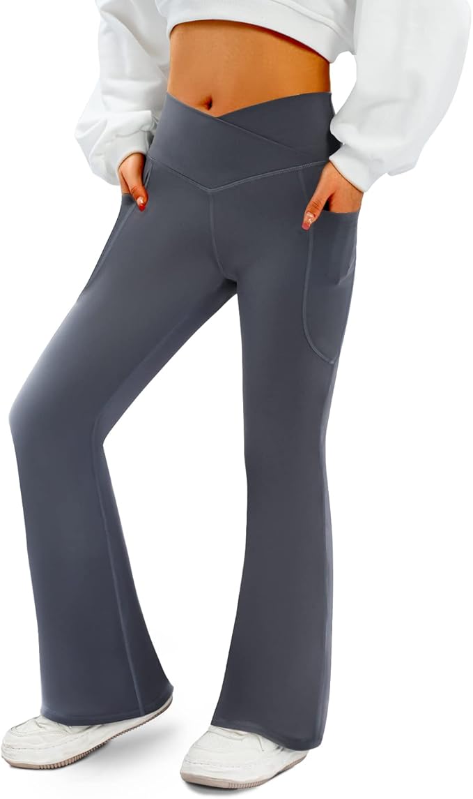 COPYLEAF Women's Flare Yoga Pants with Pockets V Crossover High Waisted Bootcut Yoga Leggings-Flare Workout Gym Leggings