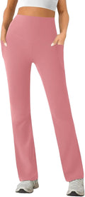 Womens High Waist Yoga Pants Stretchy Casual Trousers Straight Leg Pull On Side Pockets