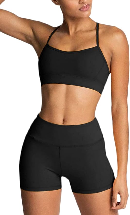 IMEKIS Women's Workout Sets 2 Piece Yoga Outfit High Waisted Biker Shorts Leggings Sports Bra Gym Fitness Clothes Tracksuit
