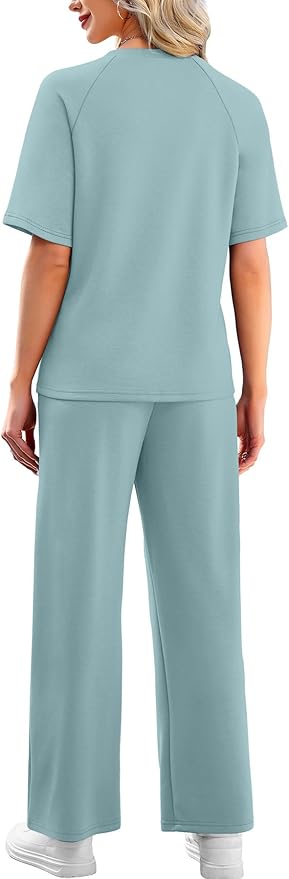 WIHOLL 2 Piece Sets for Women Resort Wear Travel Vacation Outfits Summer Short Sleeve Lounge Sets