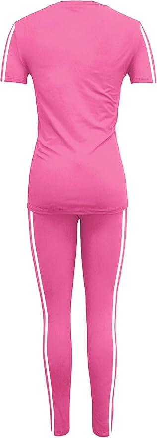 Women's 2 Piece Outfits Sweatsuit Summer Workout Striped Short Sleeve Long Sweatpants Casual Jogging Lounge Set