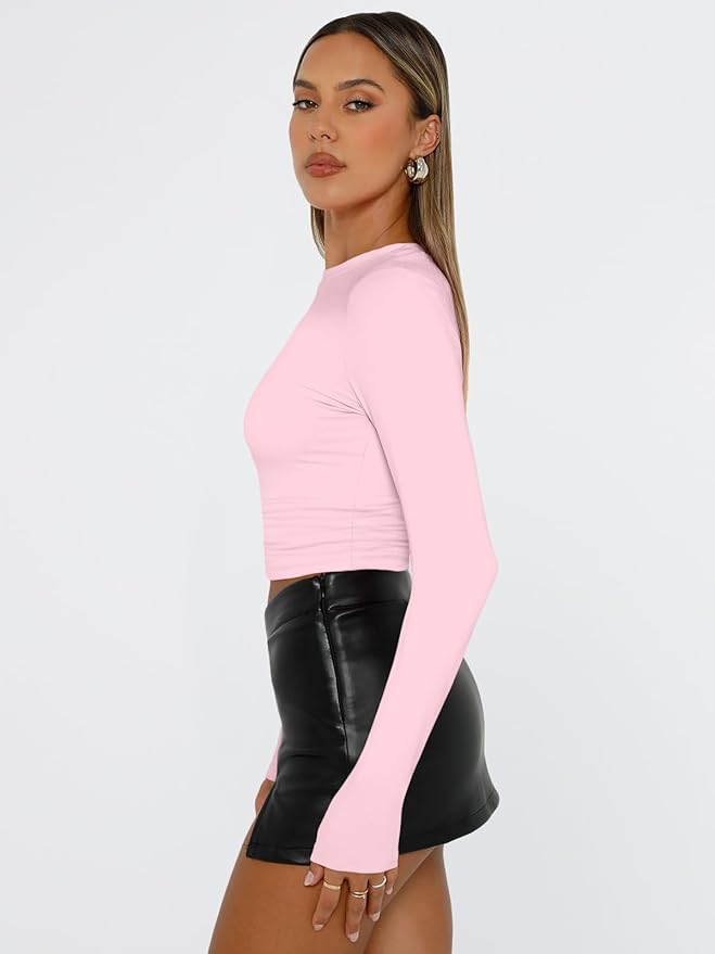 Trendy Queen Womens Long Sleeve T Shirts Fall Fashion 2026 Basic Crop Tops Going Out Outfits Y2k Clothes